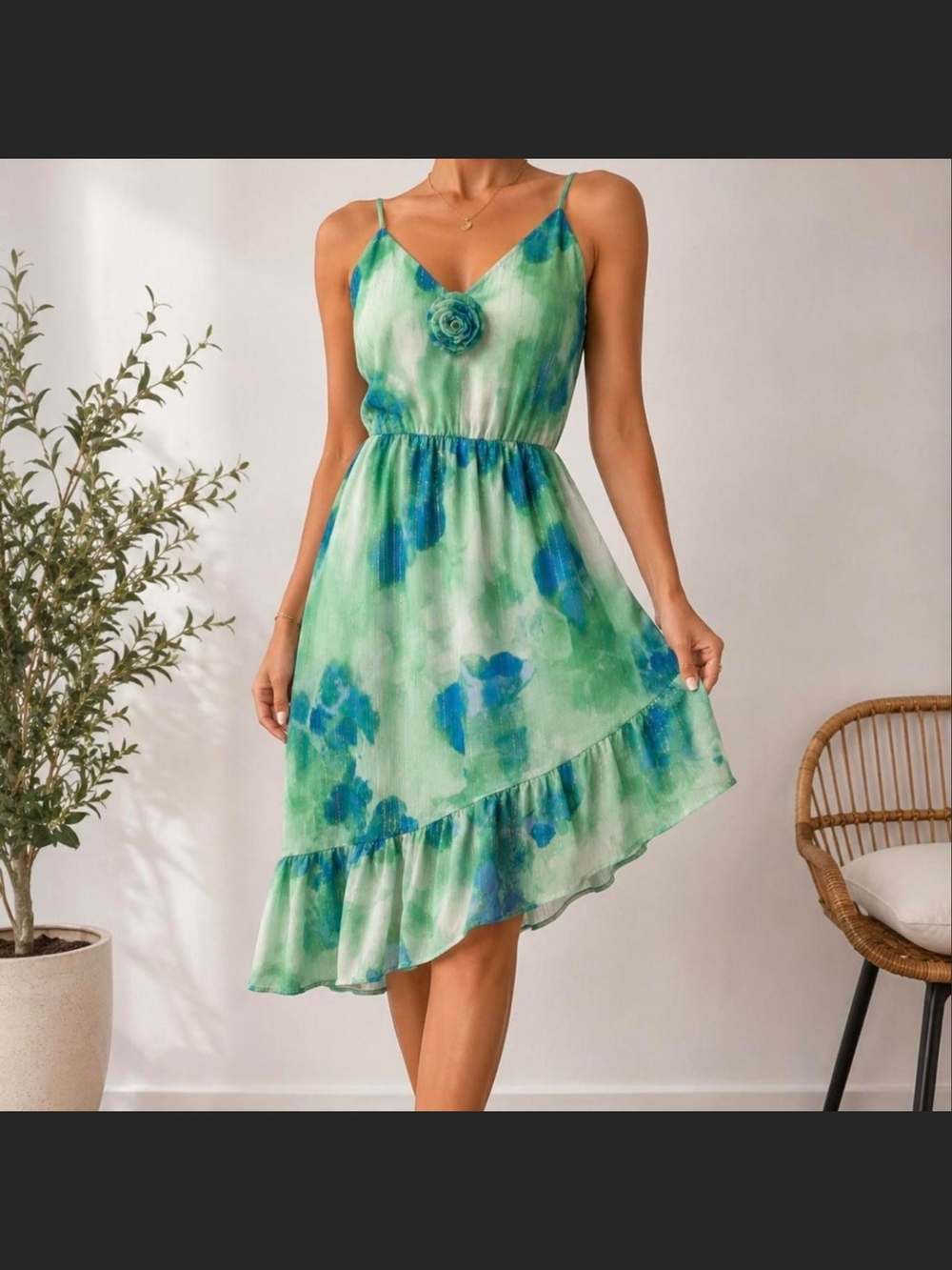 Mimi Chica Green & Blue Floral High-Low Sundress